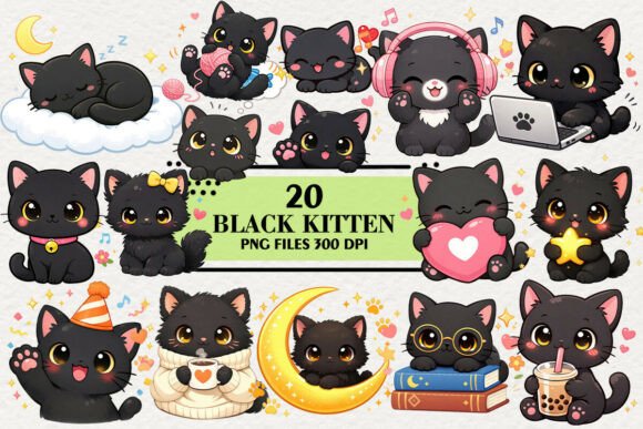 Download Kawaii Black Kitten, Black Cat Clipart - Black cat clipart Collection