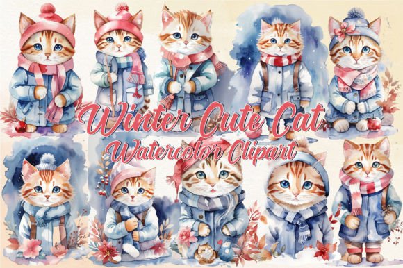 Download Watercolor Winter Cute Cat Clipart - Cute cat clipart Collection