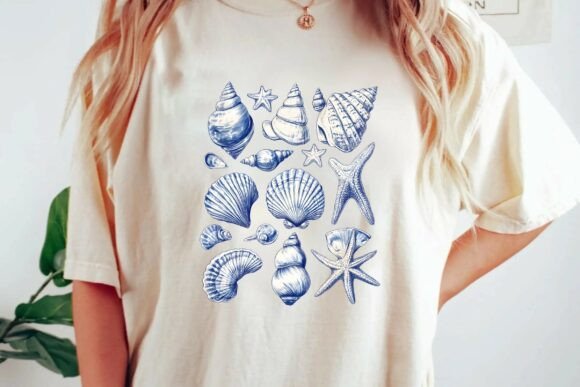 Download Vintage Blue and White Seashell and Starfish Illustration Collection Nautical Clipart Bundle Png - Premium Resources