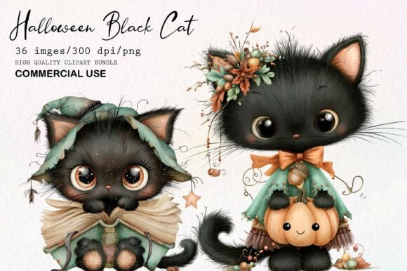 Download Whimsical Halloween Black Cat Clipart - Black cat clipart Collection