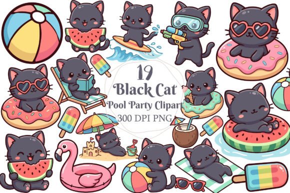 Download Pool Party Black Cat Clipart - Premium Resources