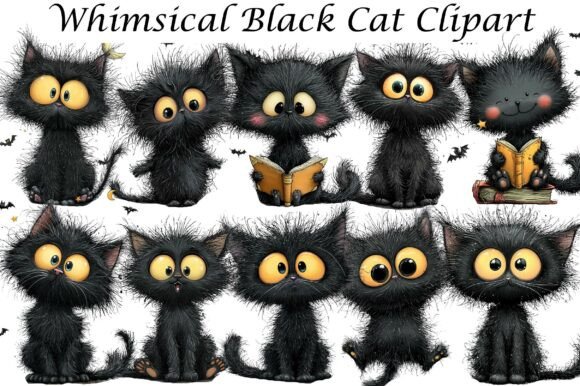Download Whimsical Black Cat Clipart - Black cat clipart Collection