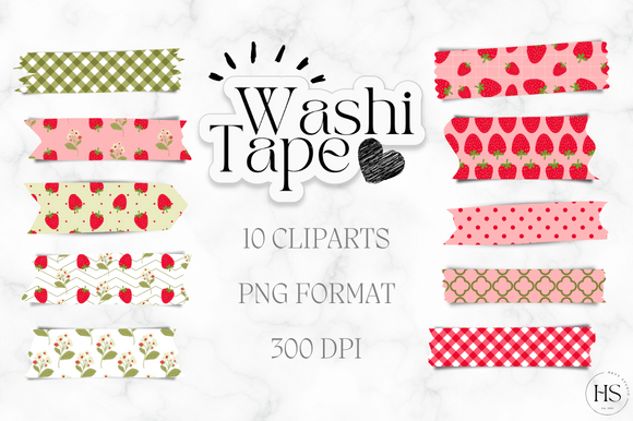 Download 10 Strawberry Washi Tape PNG Bundle - Washi tape Collection